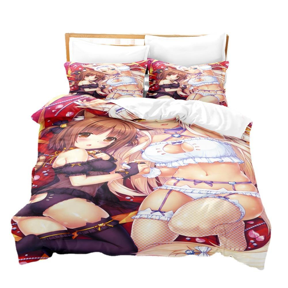 Digital Printing Chemical Fiber Sexy Beautiful Women Bedding Three-Piece Set, Starting From Approval