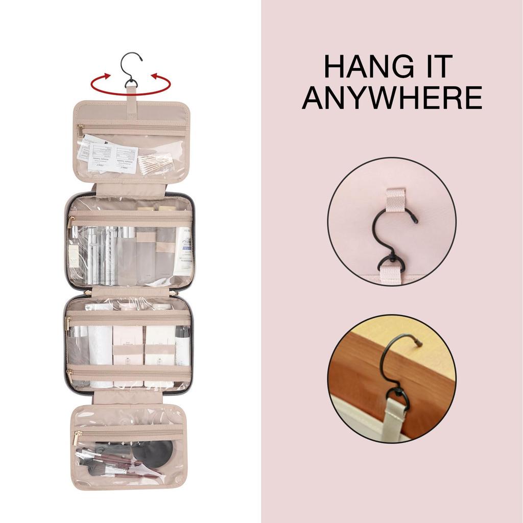 BAGSMART Borsa da Toilette Grande Borsa da Viaggio con Gancio Appendiabiti, Borsa per Cosmetici e Trucco Resistente all'Acqua Organizzatore da Viaggio per Accessori, Shampoo, Formato Standard