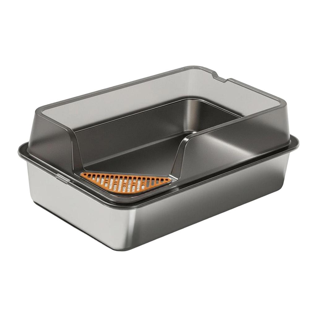Stainless Steel Cat Litter Box Pet Supplies with High Sides Metal Pan S