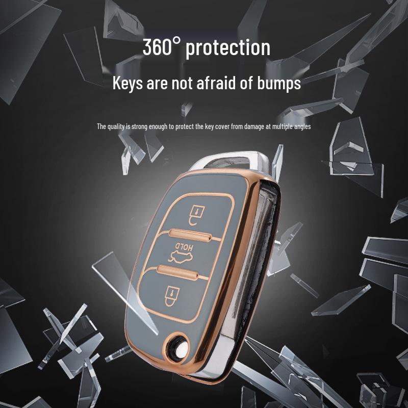 Premium Hyundai Key Cover: Mistra, Elantra, ix35, Santa Fe, ix25 - Gold Edged Full Wrap Protective Case.