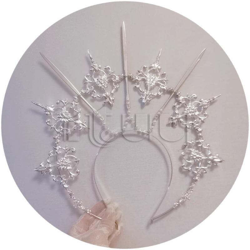 KC Halo Crown Lolita Sun Goddess Virgin Mary Spiked Halo Bride Crown Headpiece Halloween Costume Accessories Baroque Headwear