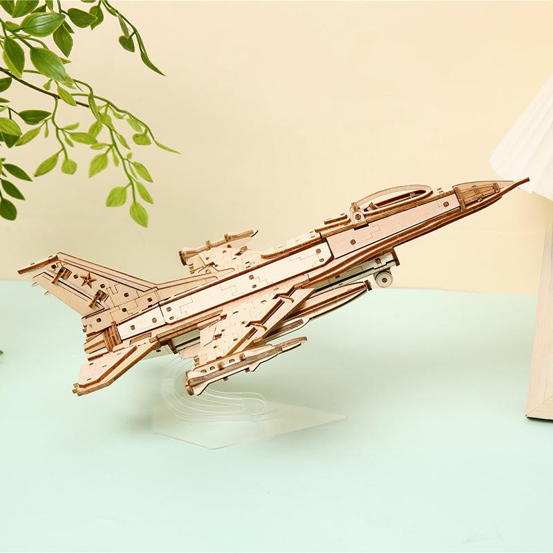 3D Wooden Fighter Jet Jigsaw Puzzle: Children's Educational Science and Technology Toy Assembly Model Ornament