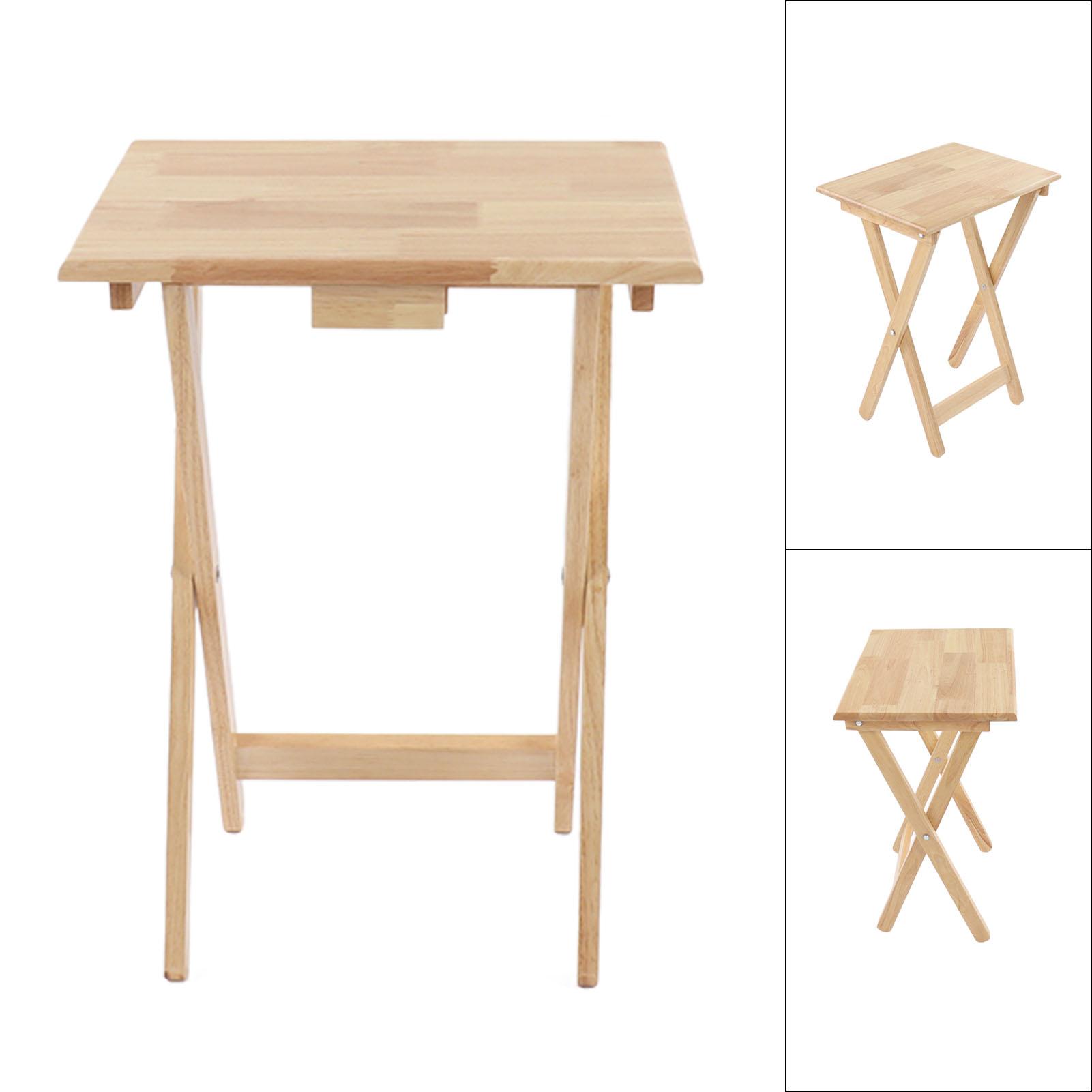 TV Dinner Folding Trays with Storage Rack Tray Table Set Wooden Snack Tables