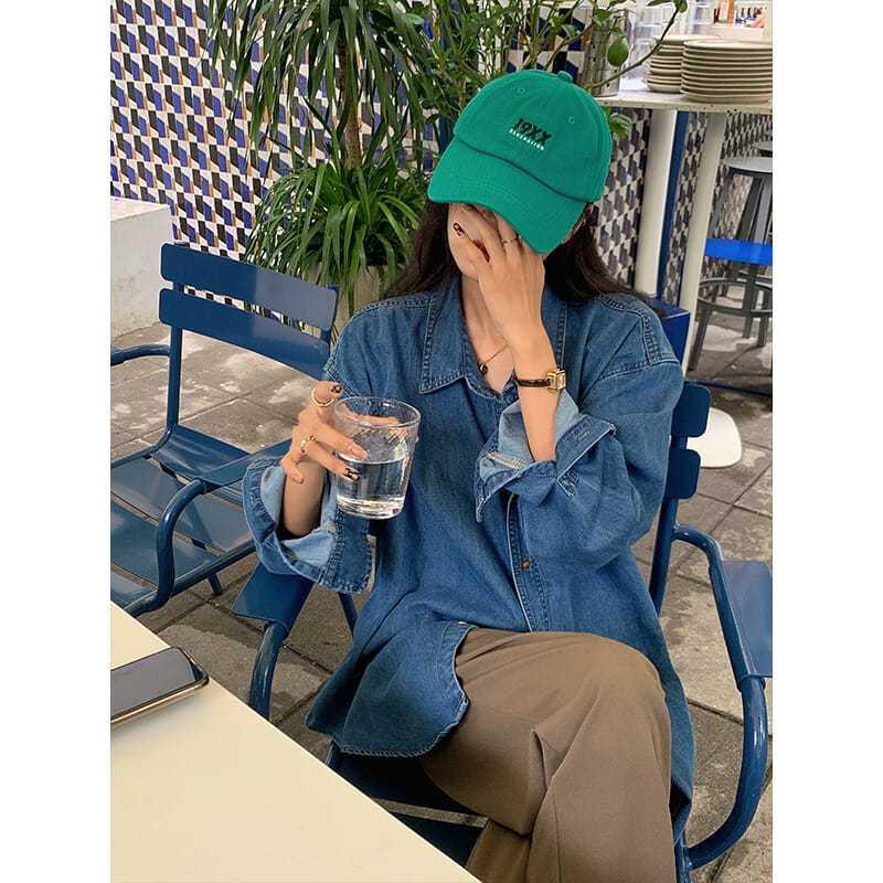 Autumn Women's Retro Denim Shirt - Casual, Slimming, Mid-Length, Long Sleeve Top