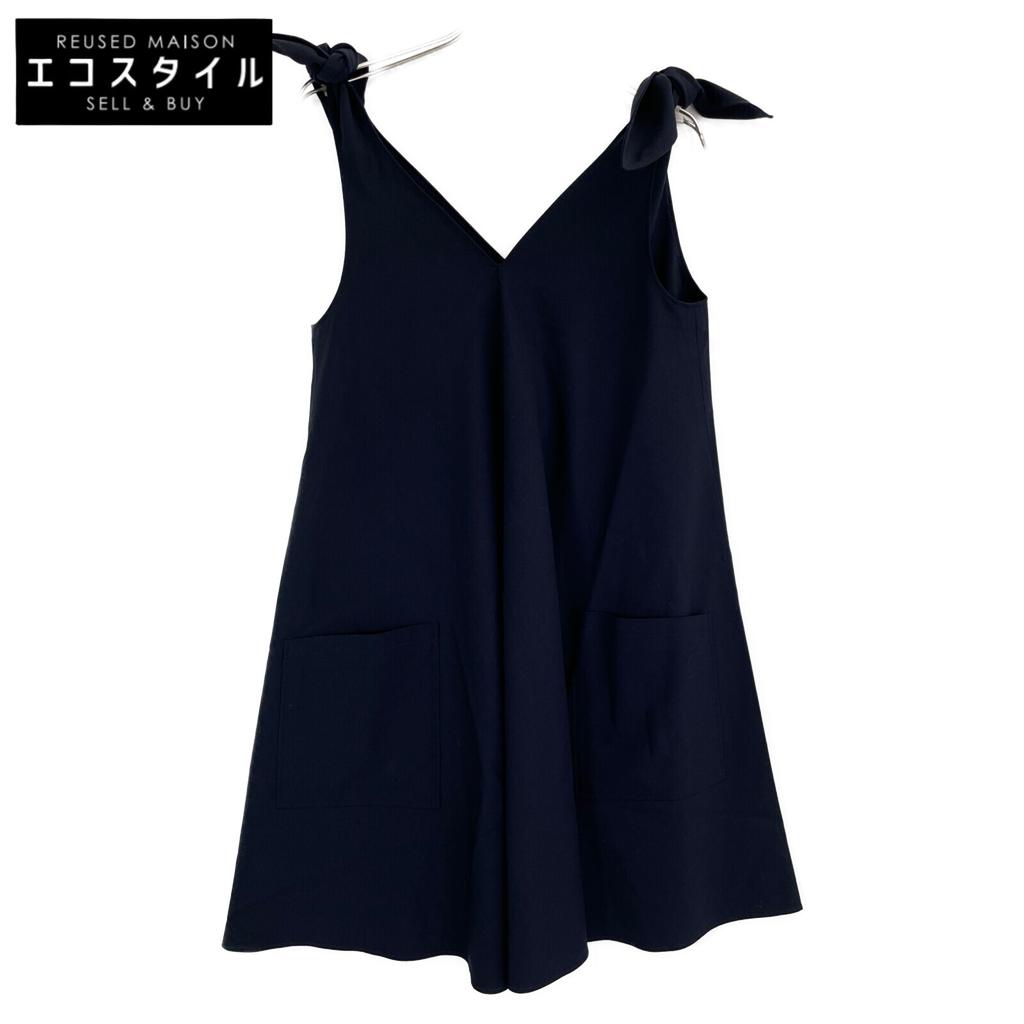 ADEAM 36993 Navy Rayon Blend Shoulder Ribbon Double Pocket Dress Dress 0 NavyUsed