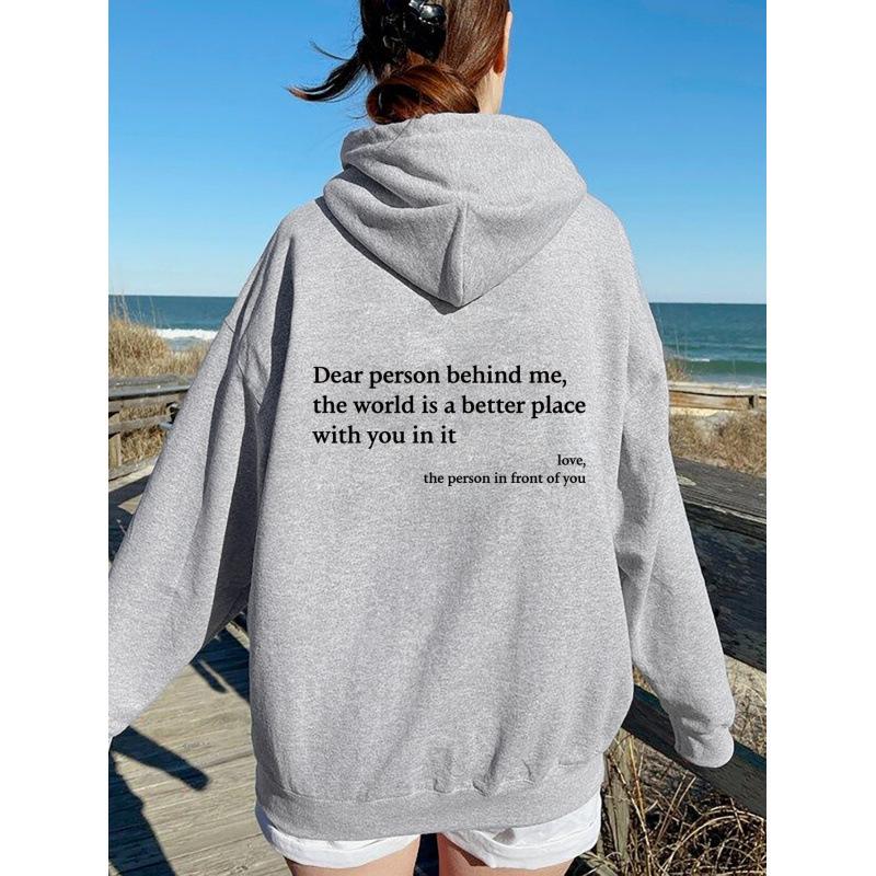 Damen Oversized Hoodie mit Fleece-Futter, Buchstaben-Slogan-Print, Kängurutasche und Kordelzug.