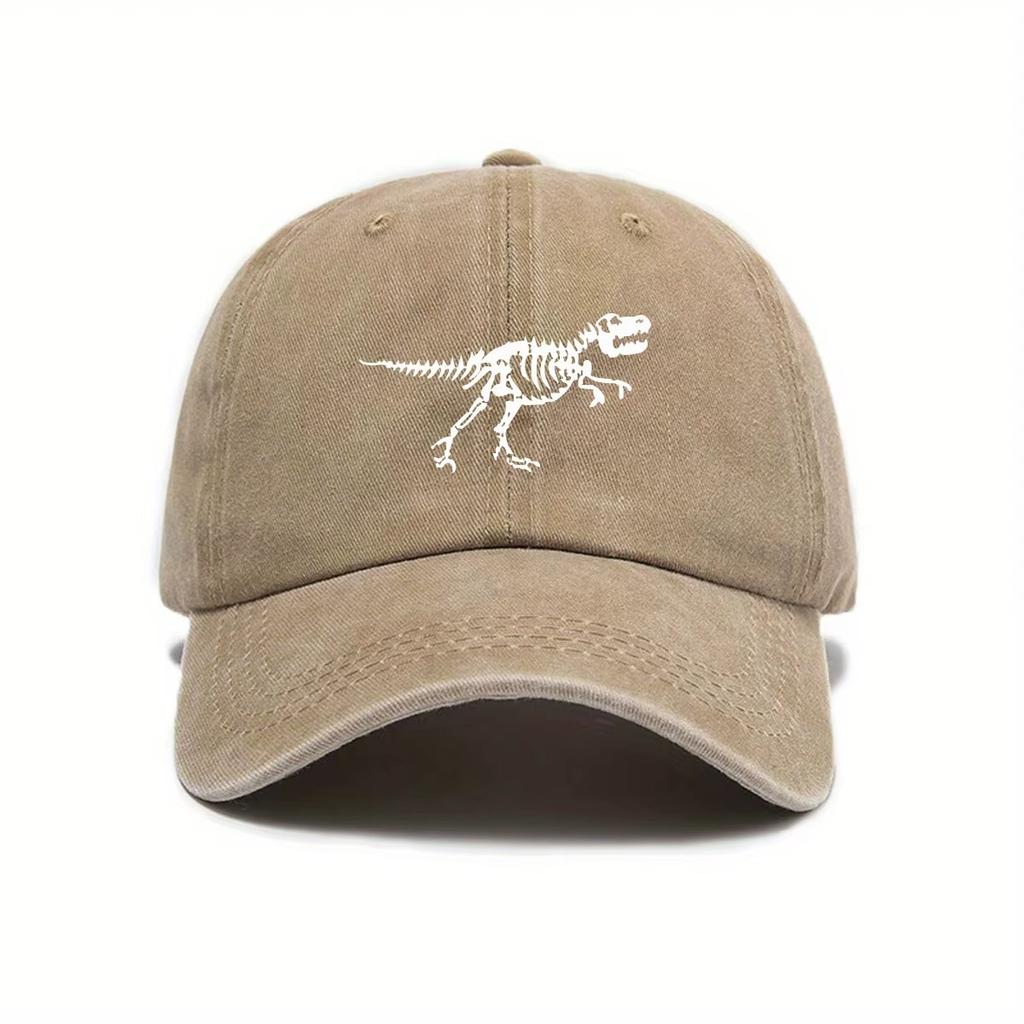 1pc Retro Washed Dinosaur Skeleton Printed Baseball Caps for Men,Fashionable and Casual Adjustable Dad Hat for Outdoor Sports