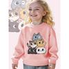 Kids Crewneck Sweatshirt, Kawaii Cat Friends Cartoon Graphic Print, Soft Casual Long Sleeve Pullover