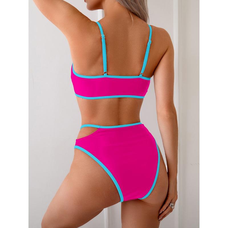 Vintage-Badeanzug für den Strandurlaub, sexy Bikini-Badeanzug für Damen, rückenfrei, Farbblock-Badeanzug mit geteilten Ärmeln, feine Nähte in verschiedenen Farben, Strandmode