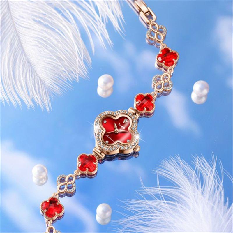 ZIDO Elegant Luxury Jade & Diamond Waterproof Four-Leaf Clover Ladies Watch Bare Watch