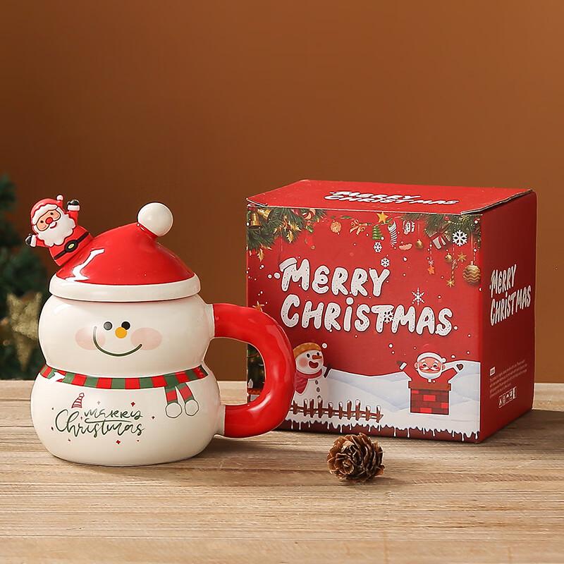 Cartoon Christmas Ceramic Mug with Lid and Spoon, 400ml
