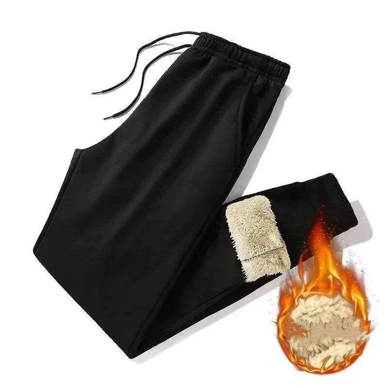 Men Autumn Winter Sweat Pants Plush Thickening Casual Trouser Warm Pant Plus Size Men's Mid Waist Fashion Sweatpant Black