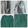Women Sweater V-Neck Long Sleeve Sweater with Pockets Solid Color Loose Fit Long Hem Knitting Tops Autumn Winter Wear