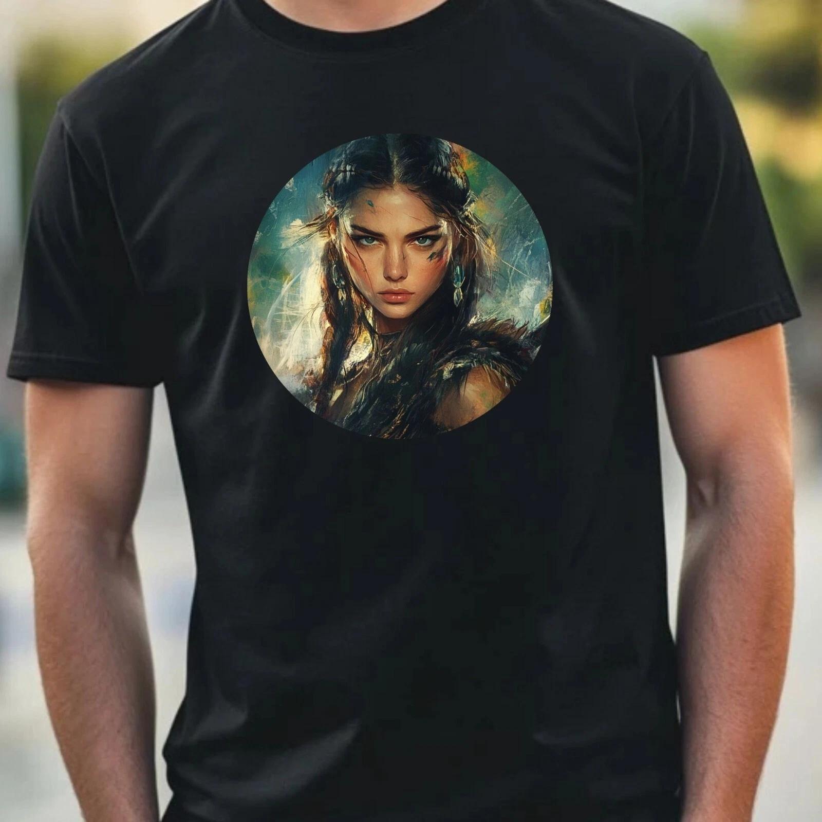 T-Shirt Herren Kriegerin Portrait Motiv Baumwolle Größe XS bis 5XL M