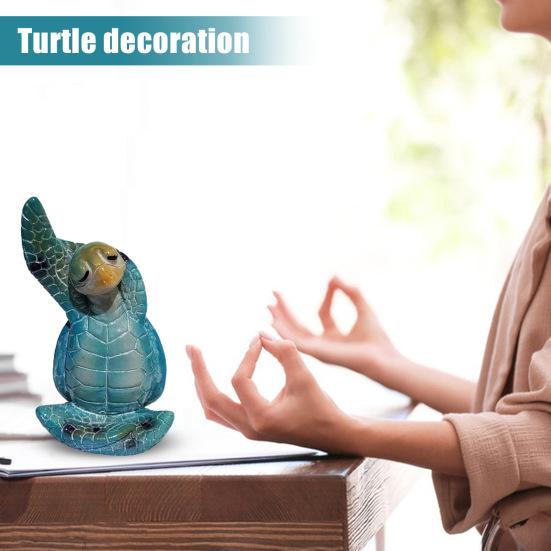 Yoga Meditation Sitting Turtle Figurine Resin Sea Turtle Statue Model Animal Sculpture Ornament Indoor Outdoor Garden Home Office Decoration