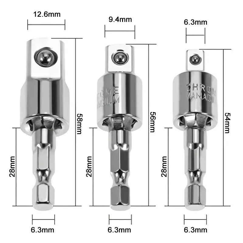 3PCS/set electric Drill Air Screwdriver Sleeve Universal Adapter Hexagonal Handle to Square Head Rotary Adapter Connect Rod Tool