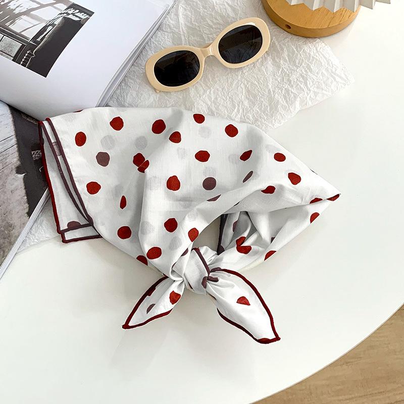 Silk scarf neck small square scarf high-end new versatile decorative small scarf polka dot headscarf pastoral hair band tied hair