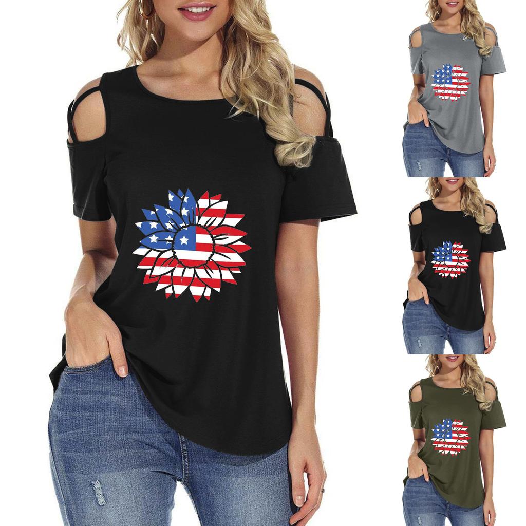Cold Shoulder T-Shirt Tops Blouses 