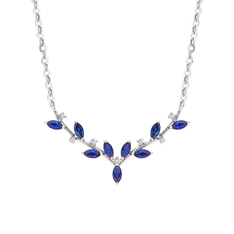 

Fashion Blue Zircon Antler Pendant Necklace Clavicle Chain Women Vintage Gentle Jewelry Wedding Anniversary Gift Accessories