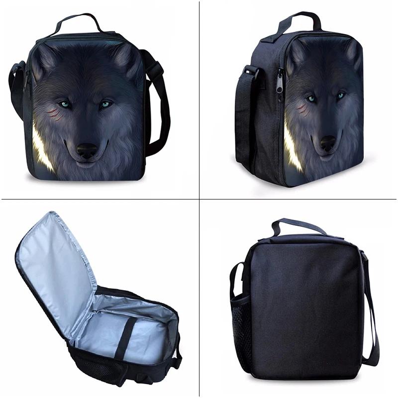 Animal Wolf King Three Piece Set Backpacks for Boy and Girls Best Gifts 2D Flat Cartoon School Backpack for Children