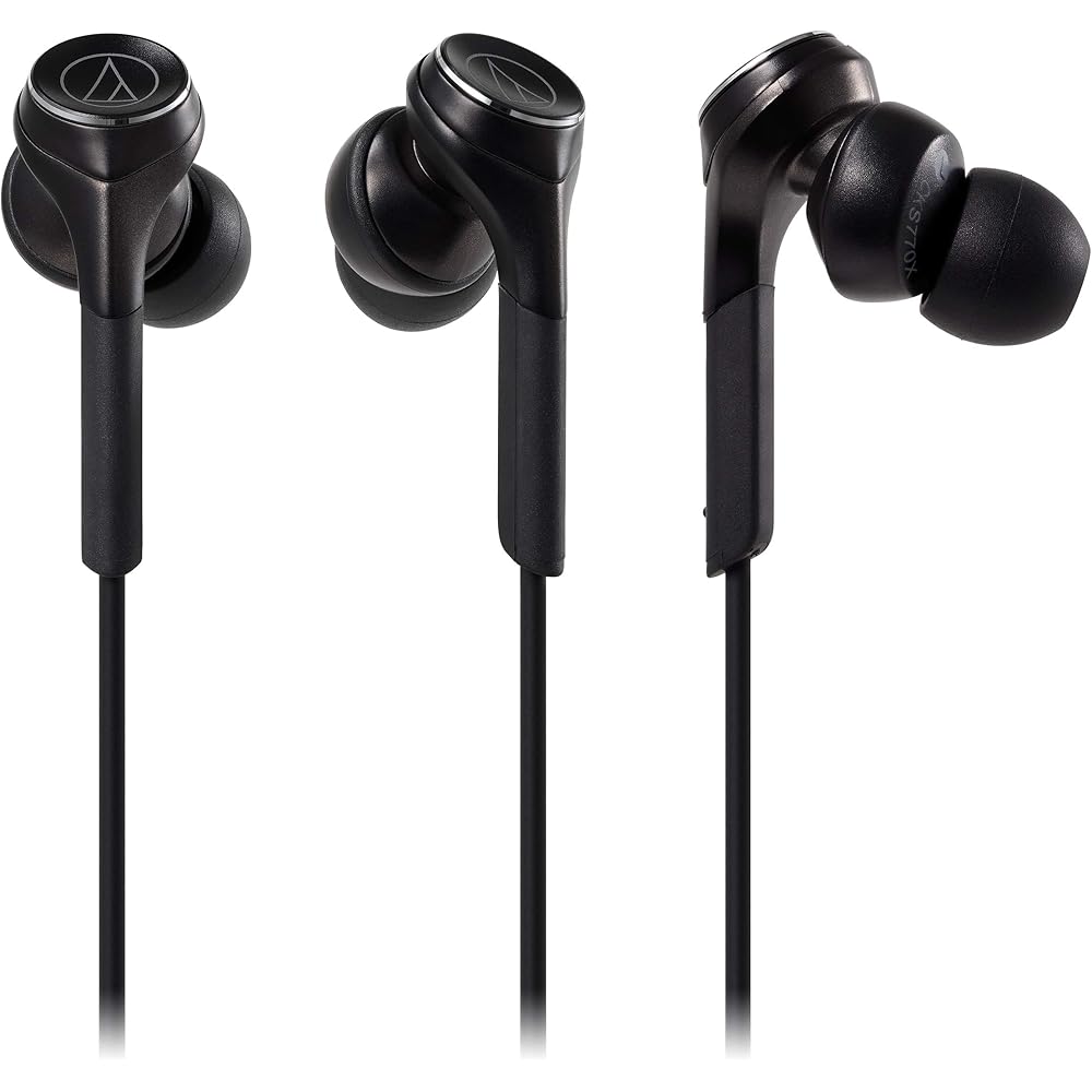 Audio-Technica SOLID BASS In-Ear Headphones, Wired, Deep Bass, High-Resolution Audio Compatible, Black ATH-CKS770X BK