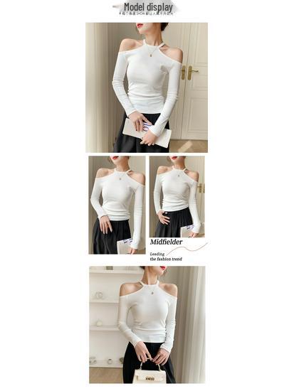 Autumn/Winter One-Shoulder Halter Slimming Long-Sleeve Women's Shirt