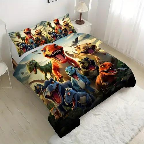Cartoon Dinosaur Duvet Cover Bedding Decoration With Cartoon Dinosaur Pattern Suitable For Children Kids And Adults Warm Soft