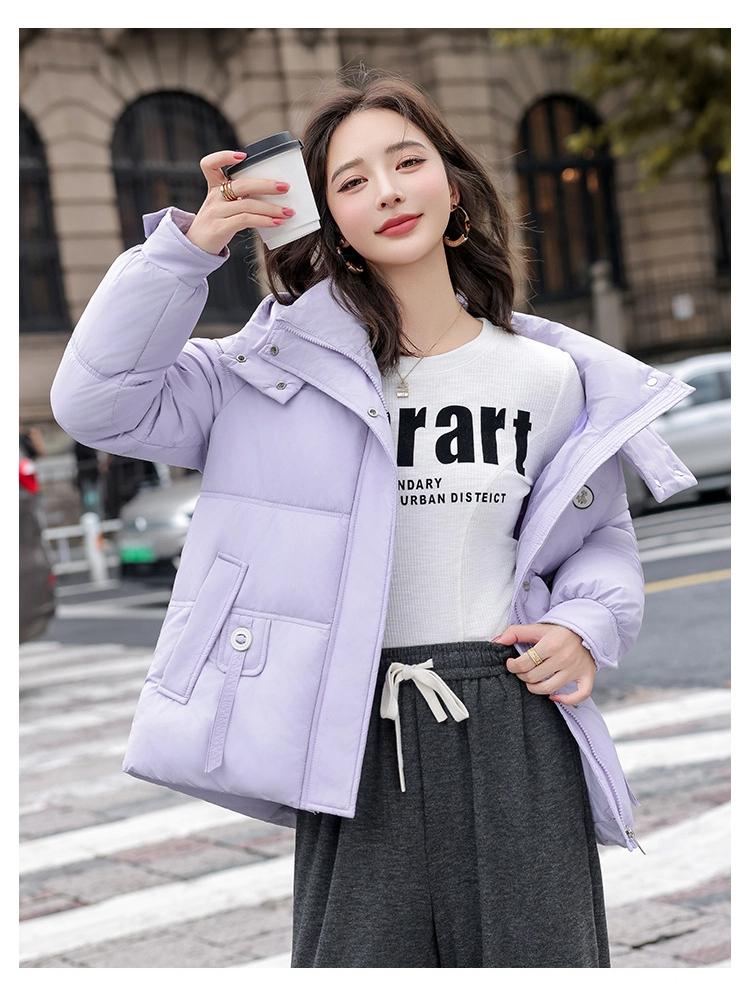 Women’s Short Hooded Windproof Thicken Warm Winter Jacket With Raglan Sleeves