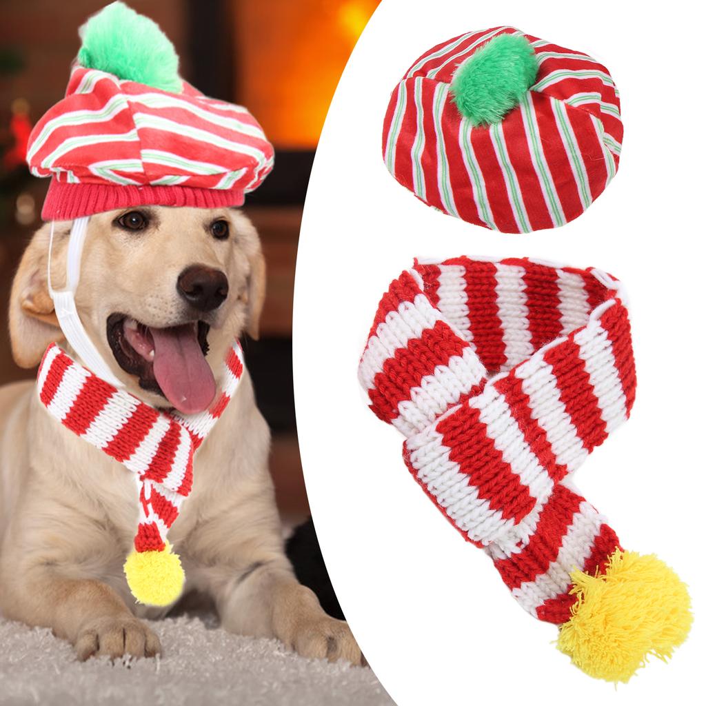 Dog Hat and Scarf Set Dog Christmas Adorable Knitted Hat Set for Pet Cat Dog Small Medium Large Dogs