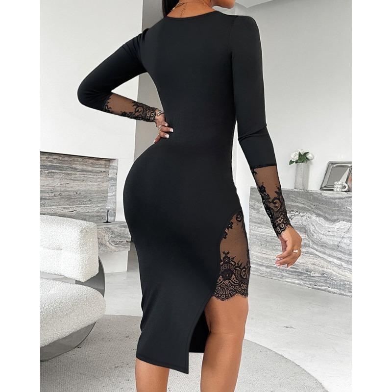 DAFIFY Damenmode Frühling Herbst Einfarbig Druck Langarm Quadratischer Kragen Hohe Taille Freizeitkleider