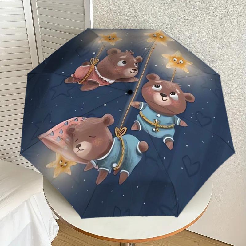 

1pc Three Bears Flying Stars Night Sky Umbrella with Plastic Handle,Suitable for All Seasons Home Travel Outdoor UmbrellaDD905