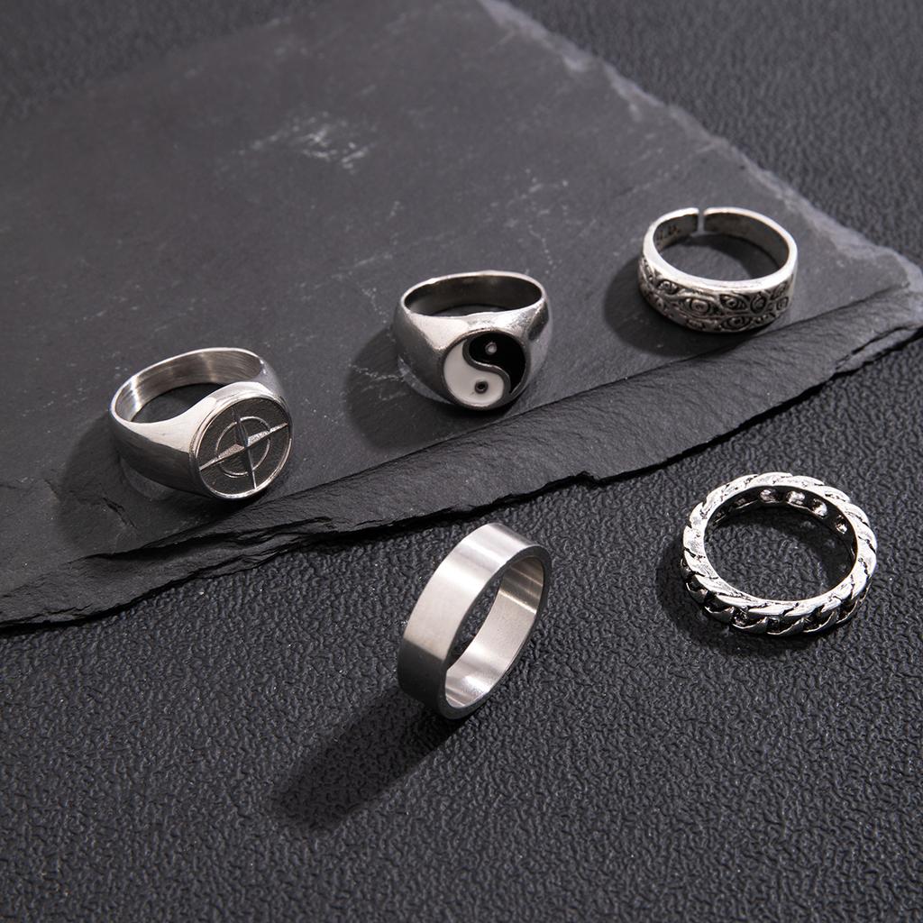 Hip-Hop Niche Tai Chi Pattern Ring for Men, Trendy Fashionable Personality Men's Ring, Vintage Chain Index Finger Ring for Men