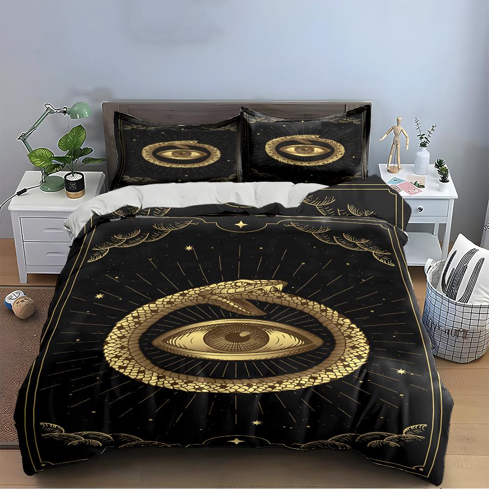 Golden Snake and Eye Design Bedding Set Bedding set (1 duvet cover, 2 pillowcases, duvet not included)