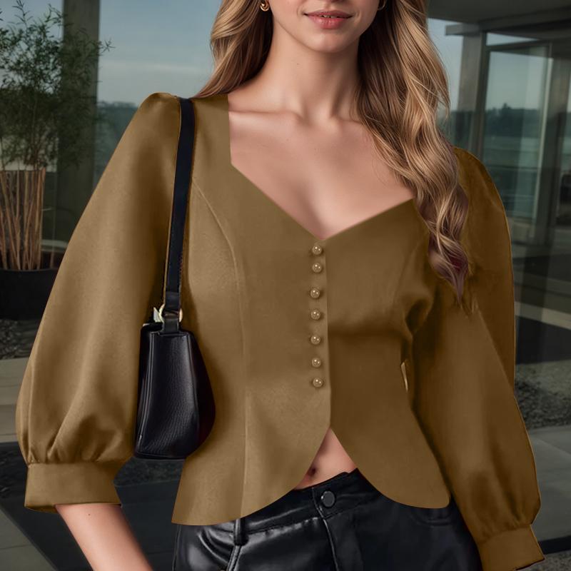 

ZANZEA Womens Casual Sweetheart Neck 3/4 Sleeve Elegant Blouse 5XL хаки