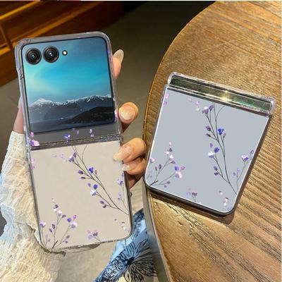 Custodia per Telefono con Motivo di Fiori Viola Per Motorola Razr 60 Ultra Razr 50 40 Ultra 60 50 40 Trasparente Antiurto Rigida in PC Copertura Pieghevole