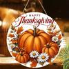 2D Flat 1pc Happy Thanksgiving Day Round Wooden Pendant with Daisy Pumpkin Pattern Home Decoration Living Room Pendant Party Decoration Outdoor Tree