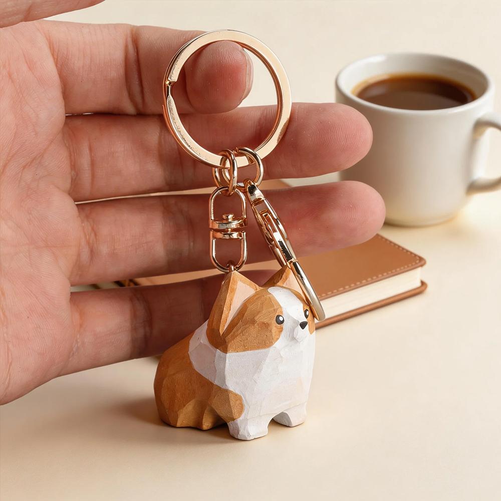 Hand Carved Decorative Wooden Corgi Figurine Mini Cute Dog Animal Statue Ornament Sculpture Home Desk Decor Gift for Dog Lovers