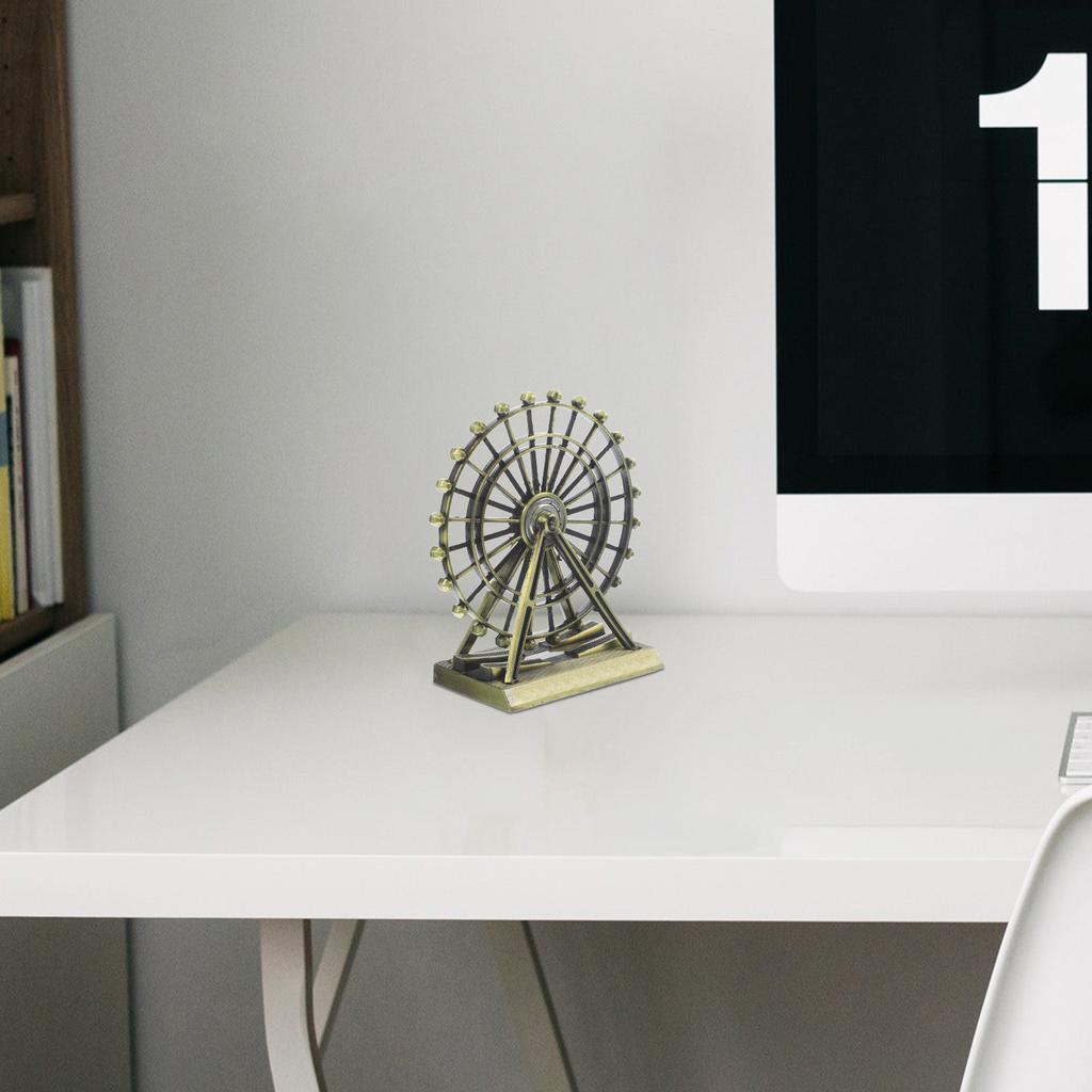 Ferris Wheel Ornament Iron Metal Desktop Decor Modern Elegant Home Office Living Room Shelf Bookcase Table Centerpiece Gold