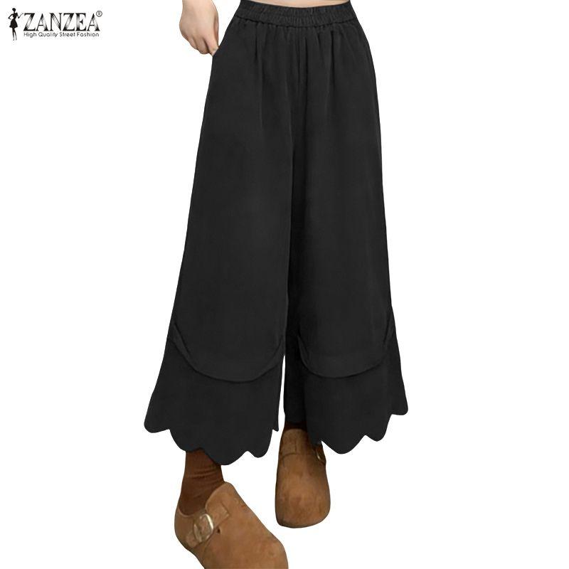 ZANZEA Pantaloni Corti Larghi Elasticizzati Casual da Donna