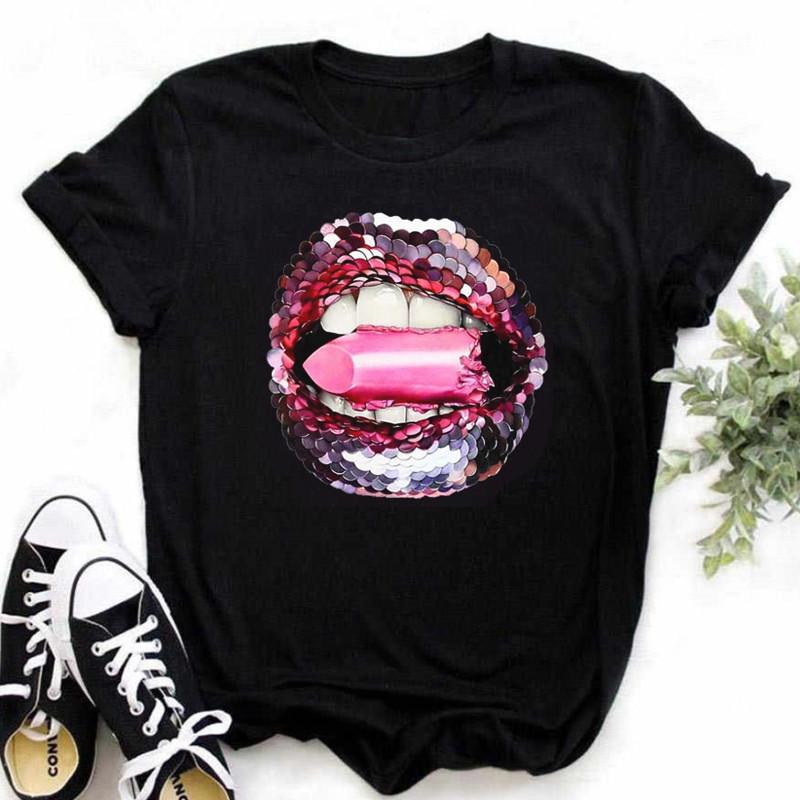 Spring Summer Plus Color Lips Loose Casual Fashion Simple Round Neck Pure Cotton Short Sleeved Top T-Shirts Women’s