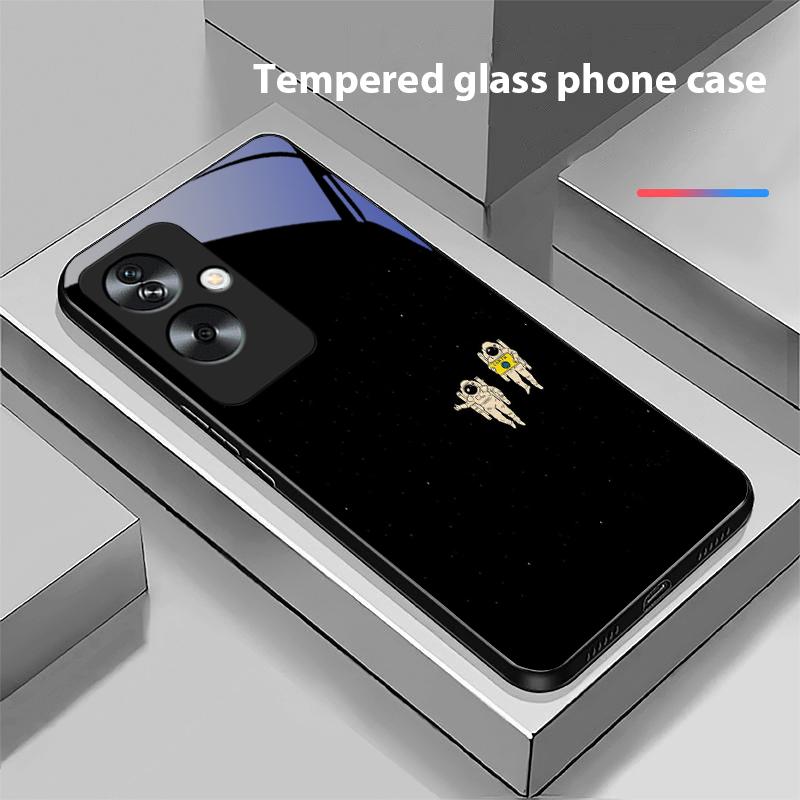 Space Astronaut For Oppo A79 5G 58 78 74 60 4G Reno 11F Realme GT 6 11 Note 50 10 C55 X2 Tempered Glass Black Phone Case
