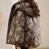 WTEMPO Große Daunenjacken mit Reißverschluss für den Winter, kurze, bedruckte, wattierte Kapuzenjacken für Damen, lässig, lockere, dicke Mäntel mit Taschen