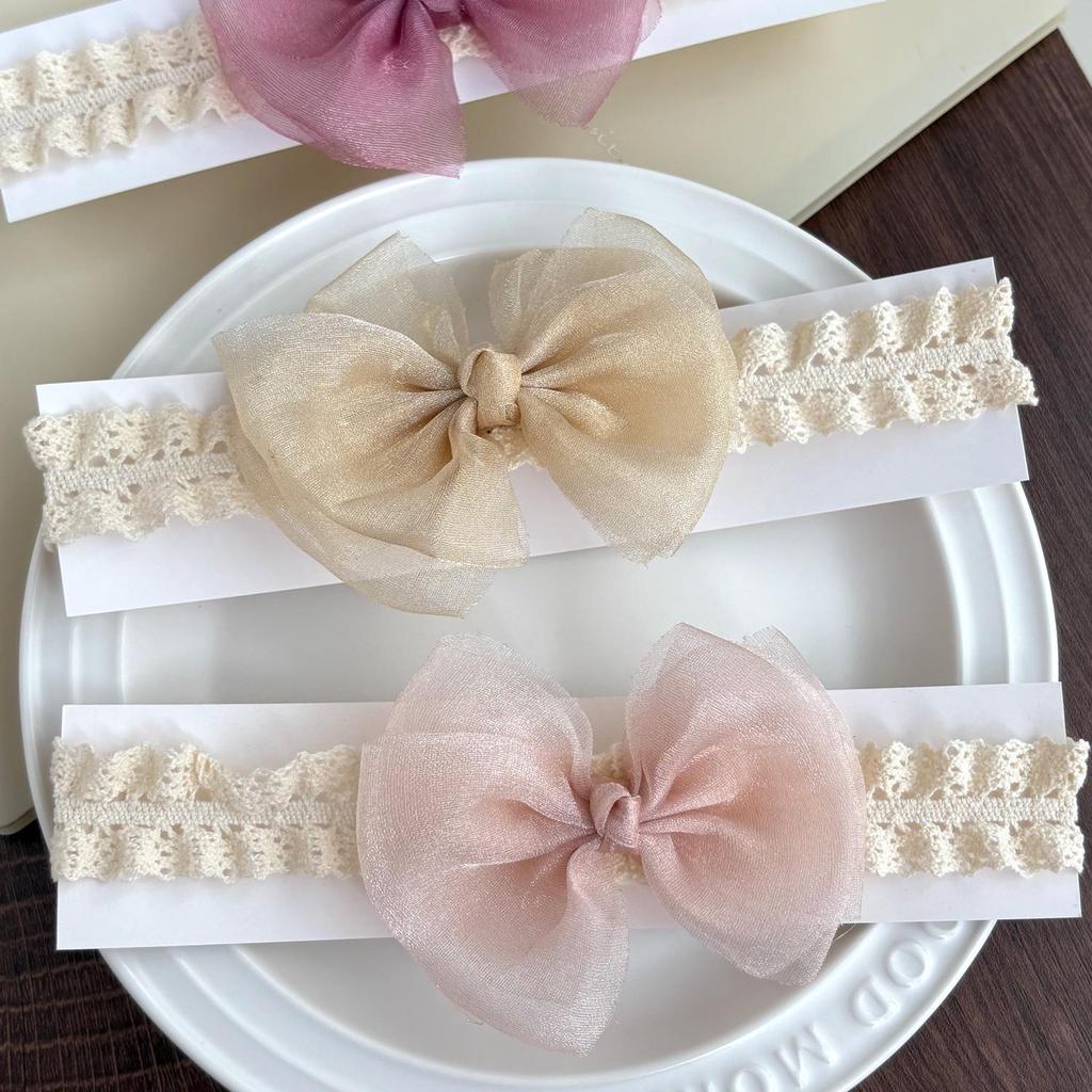 Korean Style Baby Headband: Pearlescent Gauze Bow for Girls' Full Moon, 100 Days, First Birthday, Princess Accessory