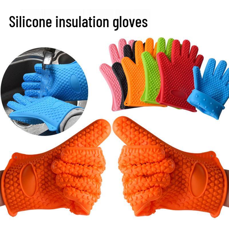 Heart-Shaped Heat-Resistant Silicone Kitchen Gloves - Non-Slip, Waterproof for Baking, BBQ, Grilling, and Microwave.