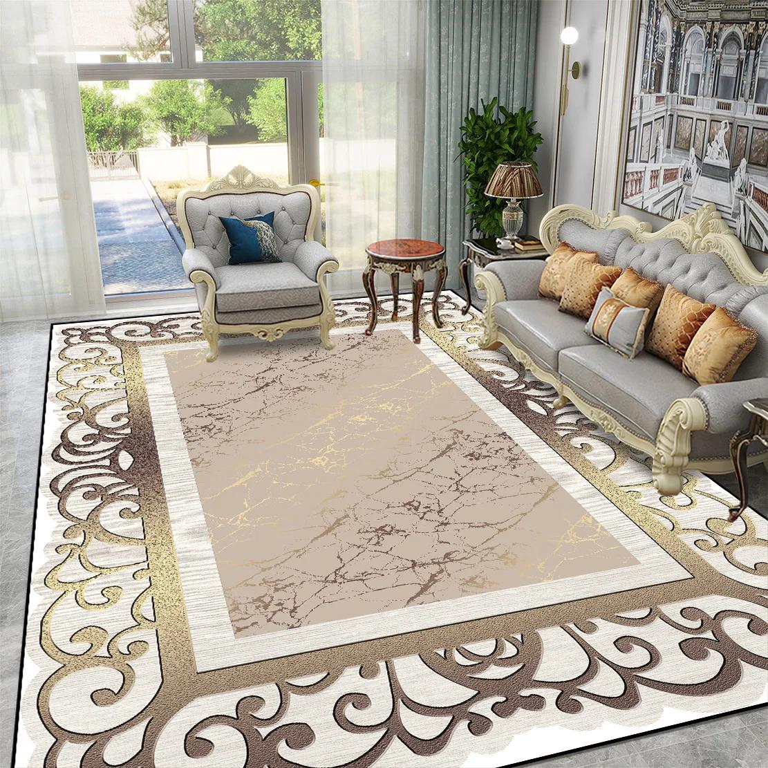 

Golden Luxury European Large Carpet for Living Room Sofa Table Beside Rug for Bedroom Washable Soft Floor Mat Decoration Home 60*90cm