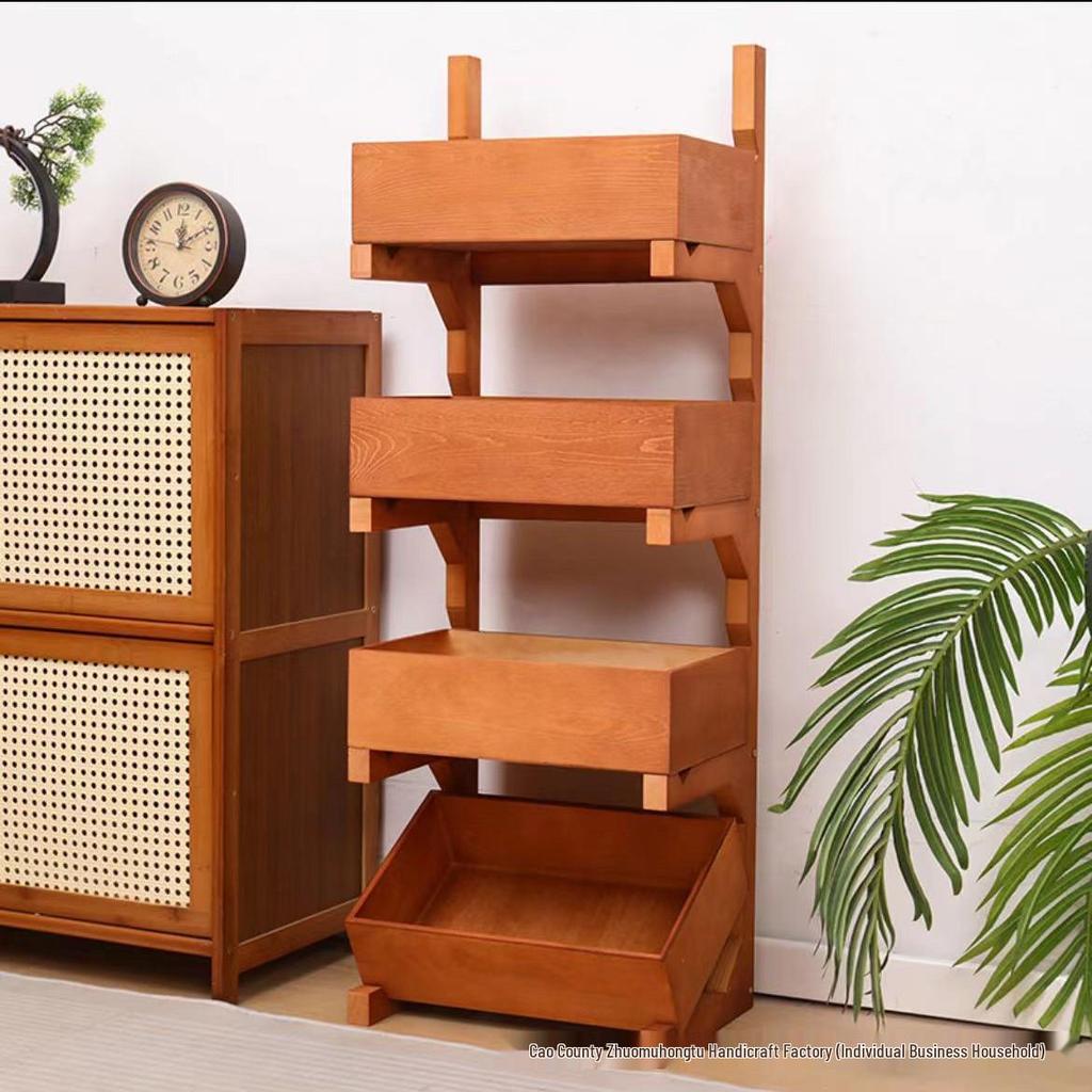 Three-Tier Solid Wood Floor-Standing Kitchen Storage Rack