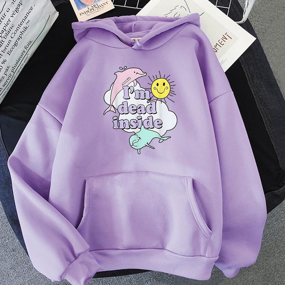 I'm Dead Inside Dolphin Sweatshirt Unisex/wo Unisex Lose Pullover Kawaii Cartoon Kleidung Beliebte Anime Hoodie Herbst Casual Hoody
