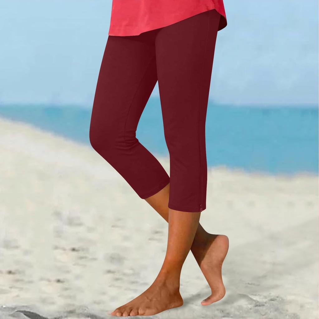Pantaloni da donna lunghezza capri tessuto morbido elasticizzato vestibilità comoda pantaloni per donna adatti per l'uso quotidiano e le attività