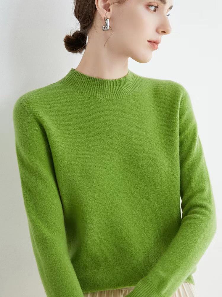 Women's High-Quality Cashmere Wool Sweater, Half-High Neck, Fashionable Slim Fit, Autumn/Winter Collection