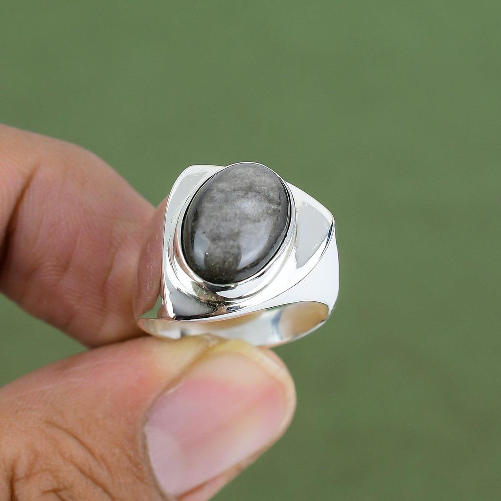 Silver Sheen Obsidian Ring 925 Sterling Silver Ring Boho Style Jewelry Handmade Ring Original Gemstone Ring For Gifts Available In Ring Size